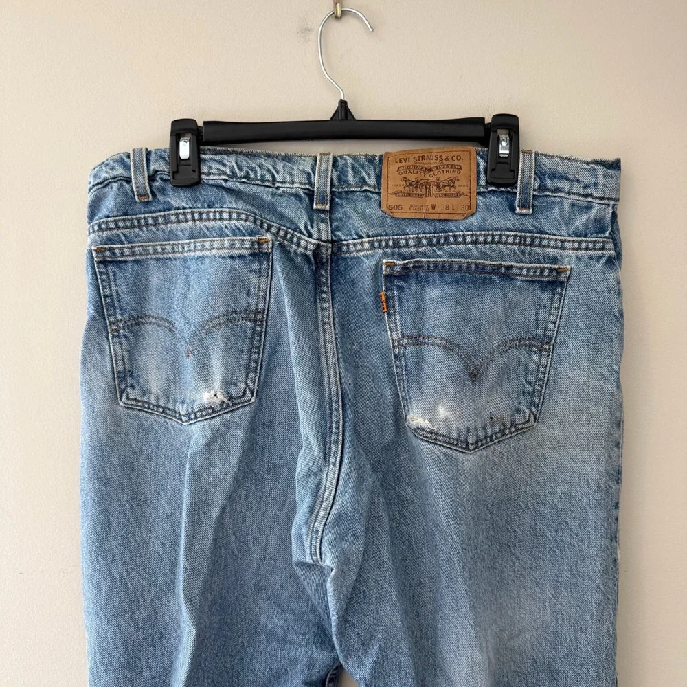 Vintage Levis 505 Orange Tab Jeans Mens 38x30 Light Wash Straight Leg Brazil